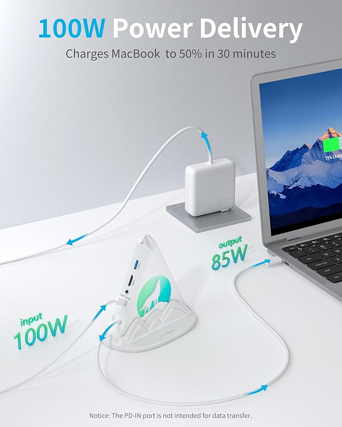 USB C Hub, 8 in 1 USB C Hub Multiport Adapter with 4K HDMI, PD 100W, 5Gbps Type C 3.0, 3xUSB A 3.0, SD/TF Card Reader& RGB Lighting, White Docking Station for MacBook Air/Pro, HP, Laptop, PC(Wolf)