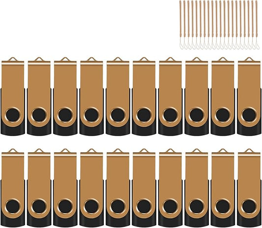 EASTBULL 8GB USB Flash Drive Bulk Thumb Drives 20 Pack with Lanyards USB 2.0 Memory Sticks Zip Drive Pen Drive for Storage and Backup Gold 20PCS 8GB