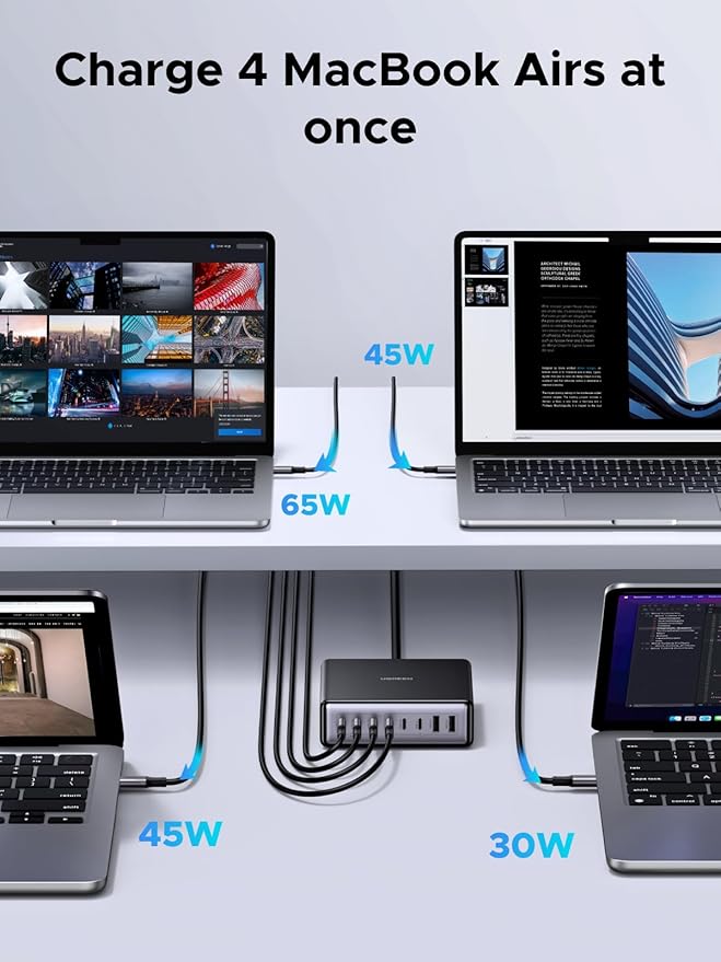 UGREEN Nexode 200W GaN USB C Charging Station, 8-Port Desktop Charger with PD 100W for MacBook Pro 16"/Air, Dell XPS, iPad Pro, iPhone 17/16/15, Galaxy S25/S24, Pixel 10/9