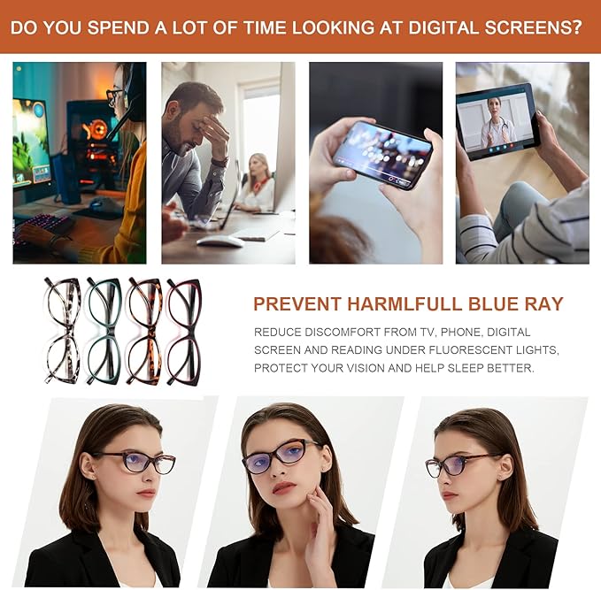 EYEURL 4 Pack Cat Eye Reading Glasses for Women Blue Light Blocking Readers Lightweight Spring Hinge Anti Eyestrain UV Fashion Eyeglasses +0.5