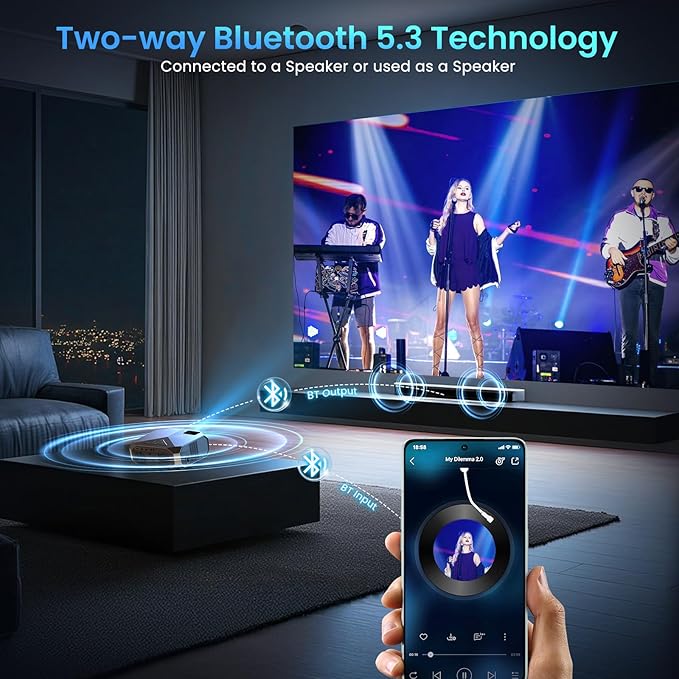 [Netflix Officially/High Brightness] Smart Projector with WiFi 6 and Bluetooth 5.3, 4K Outdoor Movie Projector with NETFLIX/Prime Video/YouTube, Portable Proyector Compatible with HDMI/USB/iOS/Android