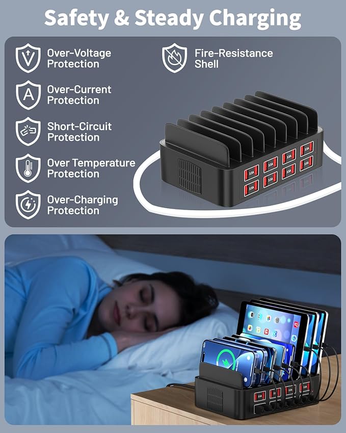 150W Charging Station for Multiple Devices, 16 Port Phone Charger Station, Multi USB Organizer Charger Station for iPhone, Android, iPad, Cell Phone, Tablets