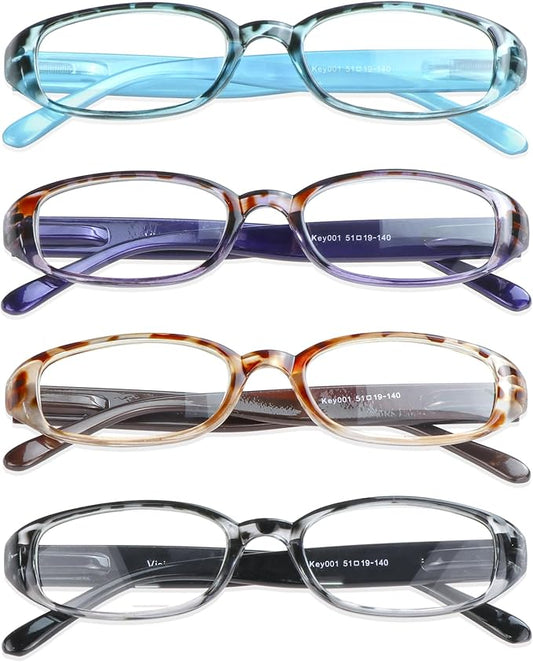 VisionGlobal 4 Pairs Reading Glasses with Spring Hinge, Blue Light Blocking Glasses for Women/Men (4 Color,+5.50 Magnification)4 Count (Pack of 1)