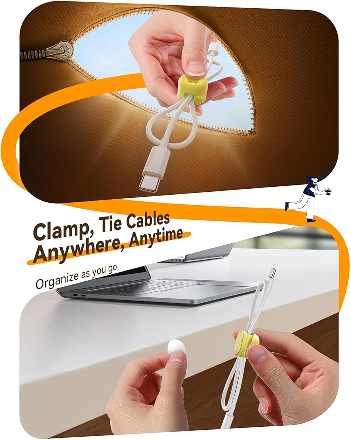 8Pack Cord Organizer JOYROOM Cable Clips [1s Side-Snap Lock] Silicone Cord Holder Cable Management, Adhesive Cord Clips Phone Charger Wire Keeper, Office Workspaces Desk Organization Home Accessories