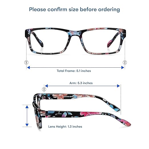 Readerest 2.75 Blue Light Reading Glasses - Lightweight Computer Glasses - Eye Strain, UV Glare Protection (Floral)