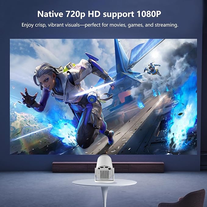 JREN Mini Android Projector Portable with WiFi and Bluetooth, Smart Projector with Auto Keystone, Outdoor Movie Projector for Bedroom Ceiling, Short Throw Roku Projector Home Theatre Mini