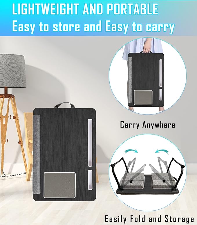 QUDODO Lap Desk - Large Bed Desk,17In Foldable Laptop Bed Tray Table with Adjustable Dual Cushion Wrist Rest & Mouse Pad,Portable Wood Laptop Stand for Bed Sofa,Multifunctional Slot for Tablet & Phone