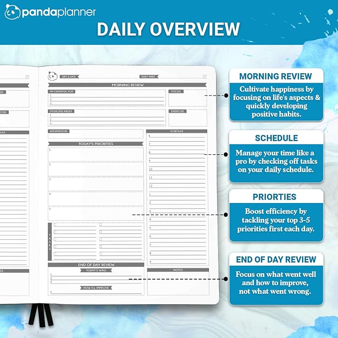 Panda Planner Pro A4 Daily Planner 2026 – 6 Month Academic & Daily Monthly Planner, Large 8.5x11 Undated Calendar & Weekly Layouts, Study Planner, Goal Setting, Habit Tracker & Productivity Organizer – Cyan Blue