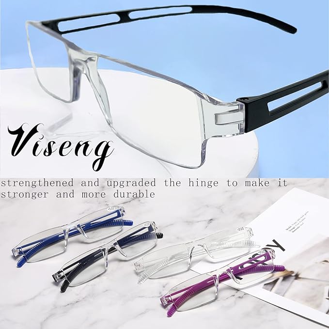 Viseng 3 pairs of reading glasses, blue light blocking glasses, computer reading glasses for men and women, fashionable rectangular one-piece glasses frame+3.0