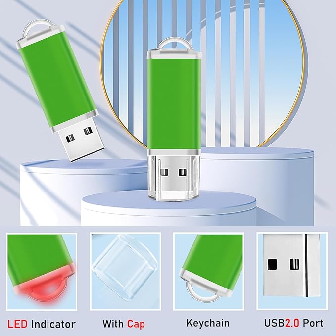 50 Pack 2GB Flash Drives Pack Bulk USB 2.0 Thumb Drive 2GB Flash Drive Memory Stick Jump USB Drives Bulk, Green