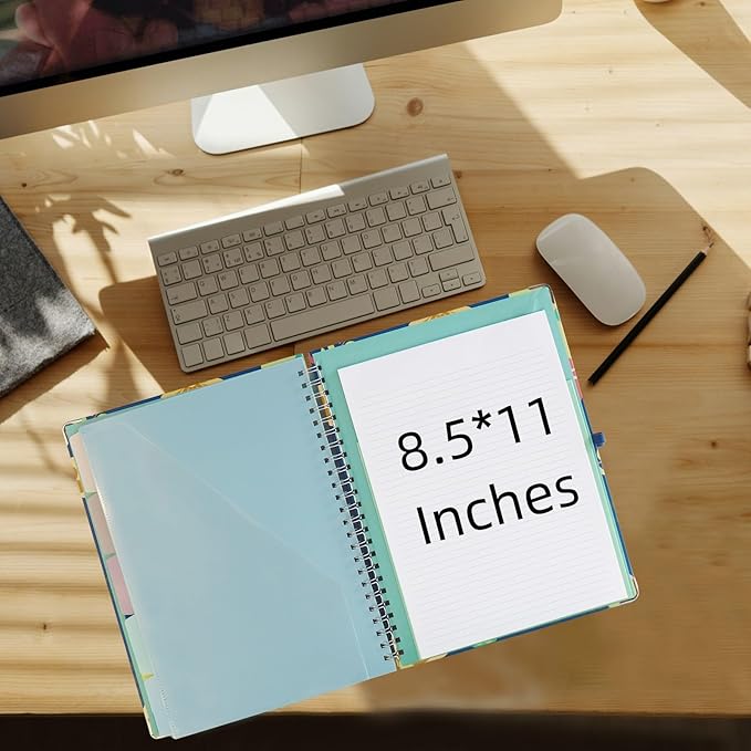 Clipboard Folio Spiral Folder Board,5 Extra Folders with 10 Storage Pockets,Refillable Lined Fillable Notepad,Folded Clipboard with Storage,Suitable for Office,School and Student (Blue Flowers)