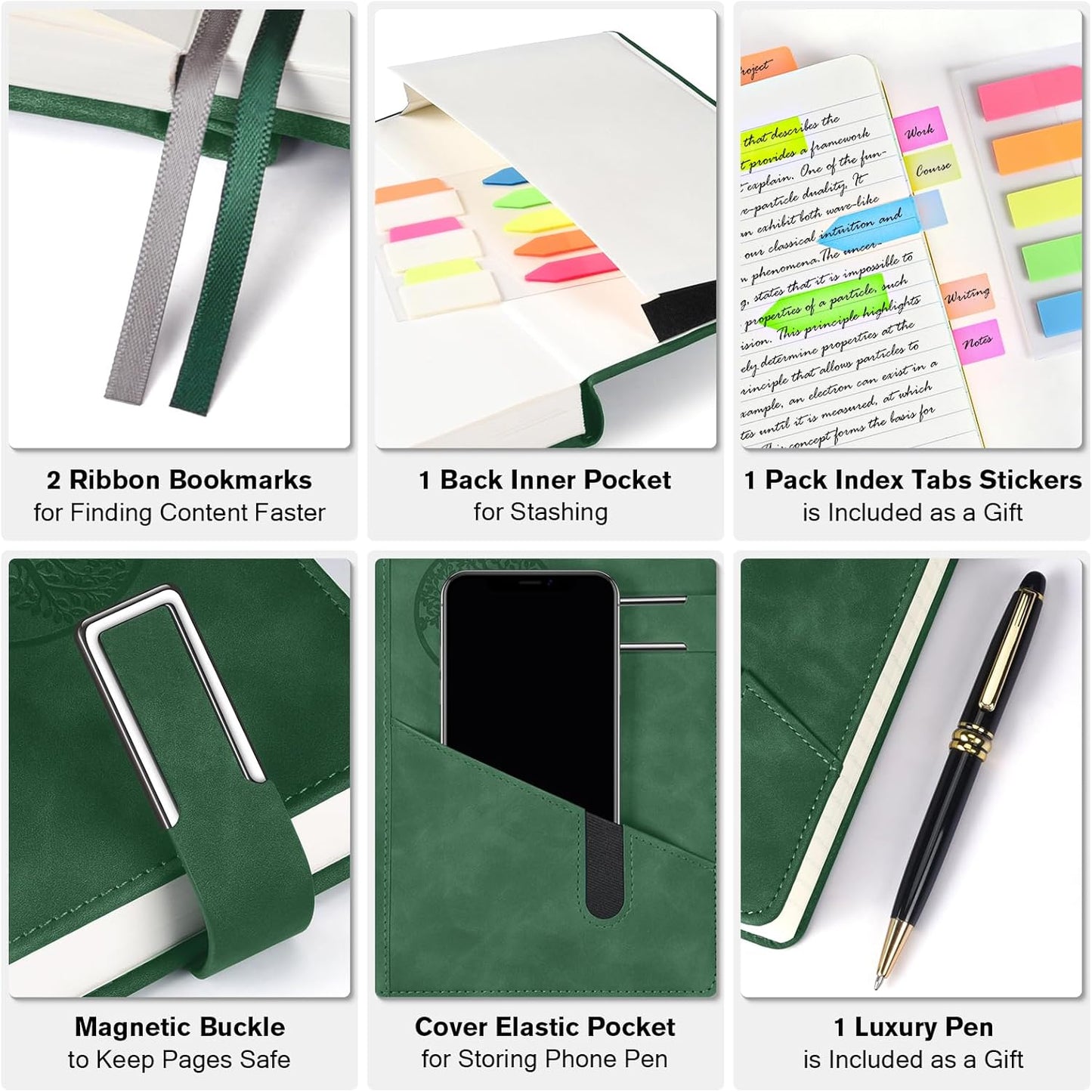 Lined Notebook Journal for Men Women, 365 Pages Numbered College Ruled Notebook, Hardcover Leather Journal with Pen & Gift Box, Thick Daily Diary, Professional Notebooks for Work, School, Business, A5