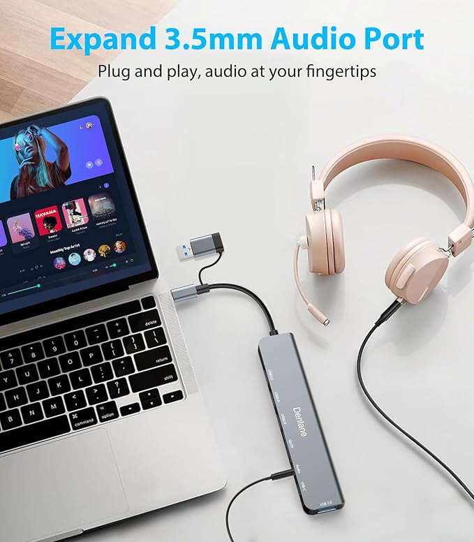 USB C Hub USB Hub 3.0 for Laptop, Upgrade 8 in 2 USB Splitter with USB-C/4 USB A Port Extender, TF/SD Card Slot, 3.5mm Audio Adapter, USBC USB Dongle for PC/Mac/MacBook/Laptop/iPad/Tablet
