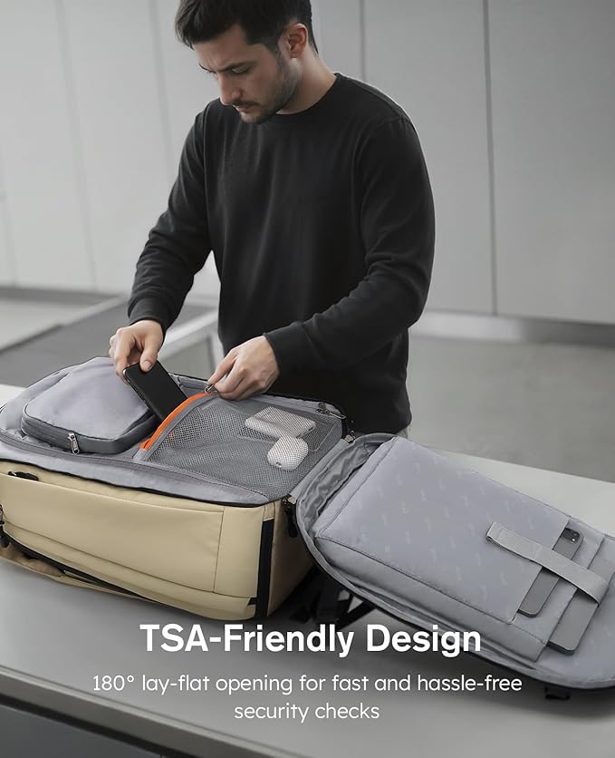 Tolaccea Travel Laptop Backpack, TSA Friendly Flight Approved Carry-on Business Rucksack Work Backpack with Extra Toiletry Bag, Dual Storage for 17.3" Laptop and 12.9" Tablet, 40-45L Expandable