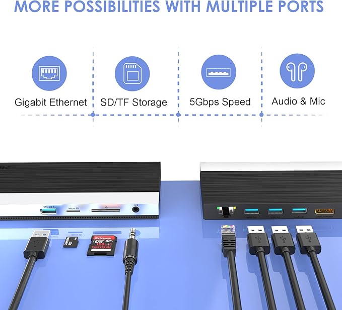 WAVLINK USB C Docking Station,100W PD Charging,Triple 4K Display Type-C Adapter(HDMI,2 DisplayPort,Ethernet,4 USB 3.0,SD/TF Card Reader,3.5mm Audio) for MacBook Pro,Dell XPS 13/15,HP,Lenovo Yoga
