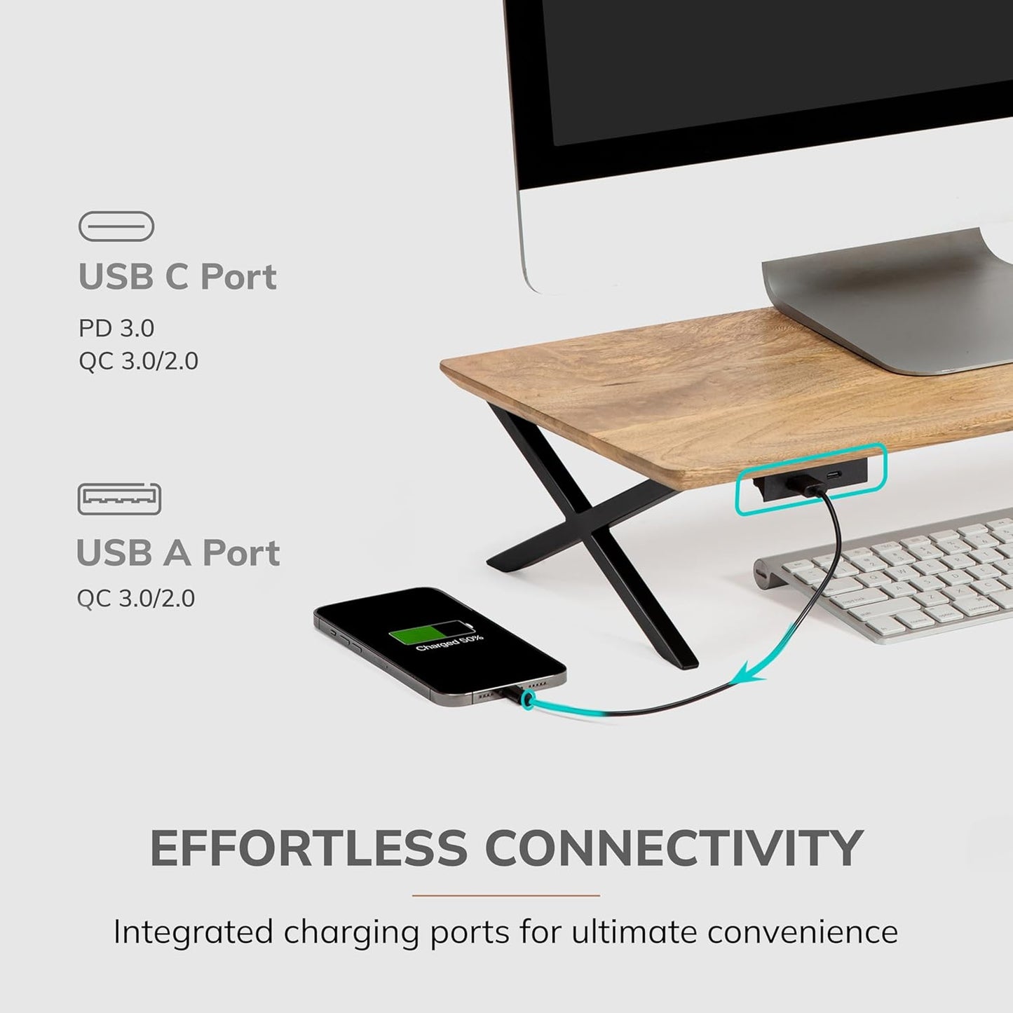 Anji Mountain Monitor Stand - Desktop Organizer & Laptop Riser, Ergonomic Monitor Riser, Space-Saving Monitor Stand for Desk, Durable Construction, Easy Assembly, Ideal for Home & Office,Natural