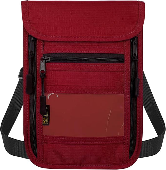 sundee Travel Neck Wallet with Double Zippers, RFID Blocking Passport Holder with Adjustable Neck Strap for Men and Women to Keep Cash, Credit Cards and Travel Documents Safe - Red