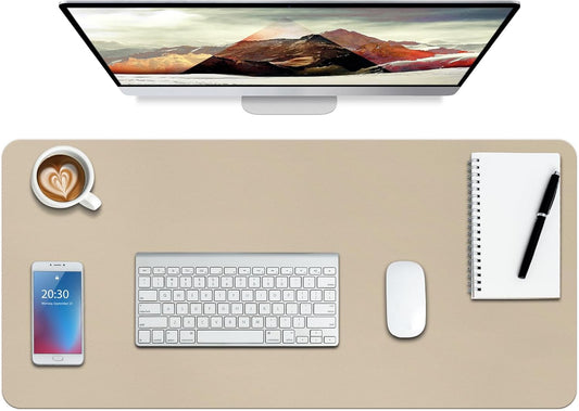 Boutilon Leather Desk Pad Protector,Non-Slip Mouse Pad,Laptop Desk Pad,Office Mouse Mat,Waterproof Leather Desk Blotter,Desk Writing Pad for Office and Home (XL-Beige,35.4"x 15.7")
