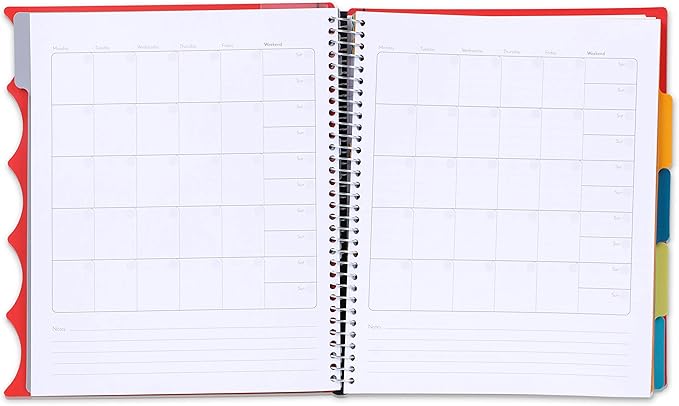 Mintra Office Durable PREMIUM Spiral Notebook, ((Red, 5 Subject, 8.5in x 11in)), Fabric Covered Coils, No Snags, Removable Adjustable Pocket Dividers, Ruler, Organization, Customizable
