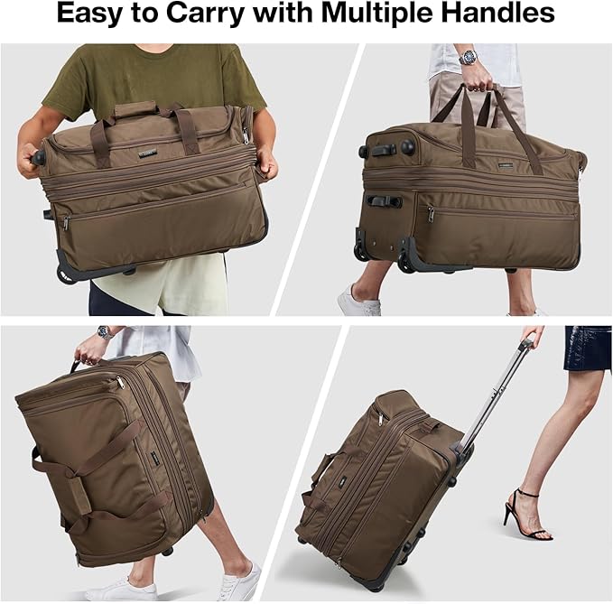Hanke Large Expandable checked Luggage Suitcases with Wheels Foldable Duffle Bag for Travel suitcase for Women Men Garment Bag（Coffee）