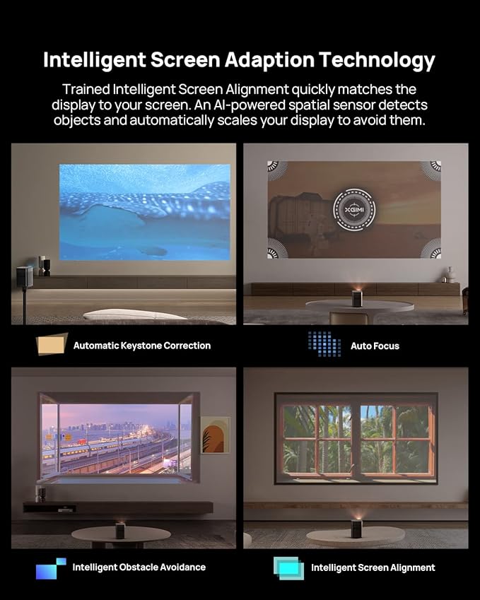 XGIMI Halo+ 1080P Portable Projector, 700 ISO Lumens with Harman Kardon Speakers, Auto Keystone Correction, Auto Focus, Intelligent Obstacle Avoidance, Intelligent Screen Alignment, Android TV 10.0