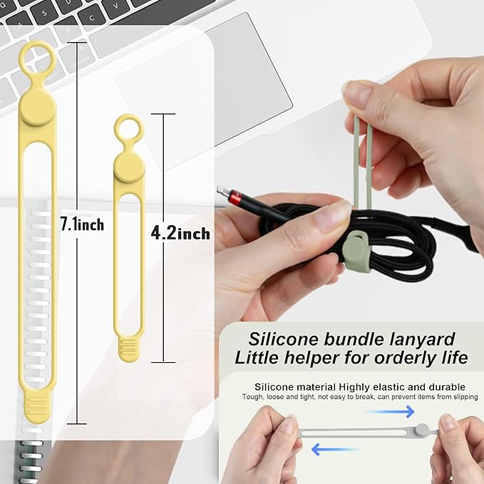 Nearockle Silicone Cable Ties Cord Organizer for Cable Management, 20PCS 4.2" and 7.1" Reusable Cable Organizer Electronic Accessories for Home, Office, Kitchen, School, Travel (5 Colors)