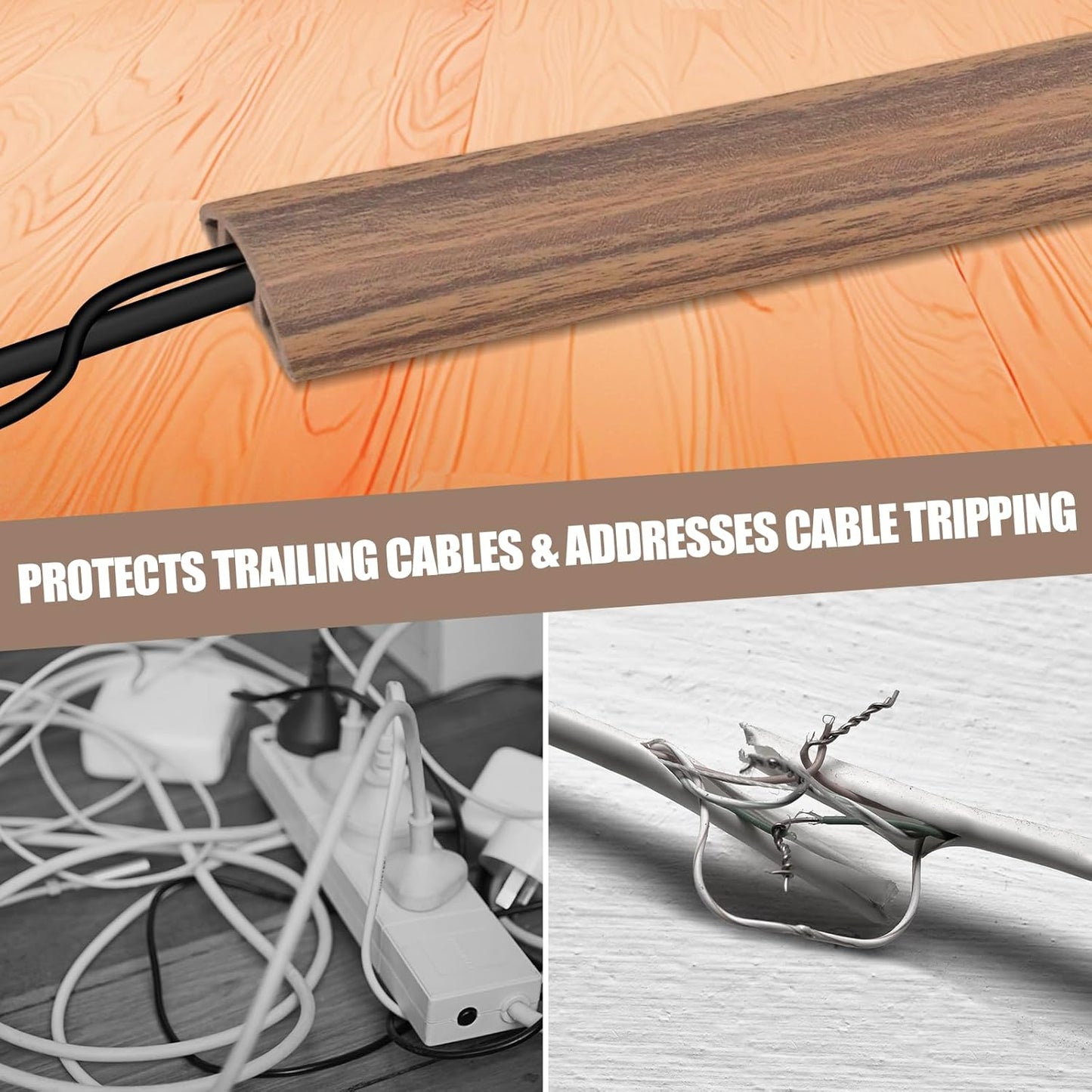 Floor Cord Cover Self Adhesive Cord Hider,3.3FT Cable Management, Extension Strip Protector for Wires, Prevent Cable Trips for Offices, Gyms, Exhibitions Cavity:0.51"(W) x0.3(H) Woodsmokedbrown