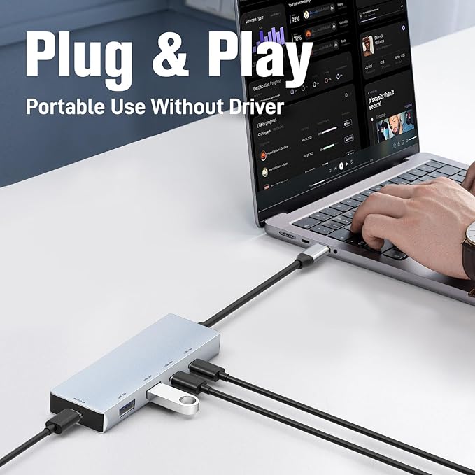 USB 3.2 Hub 10Gbps, 2 USB-C 3.2 and 2 USB-A 3.2,PD 100W Fast Charging for MacBook Pro, MacBook Air, Acer Laptops, HP Laptops, iPad Pro More.(Frosted Silver)