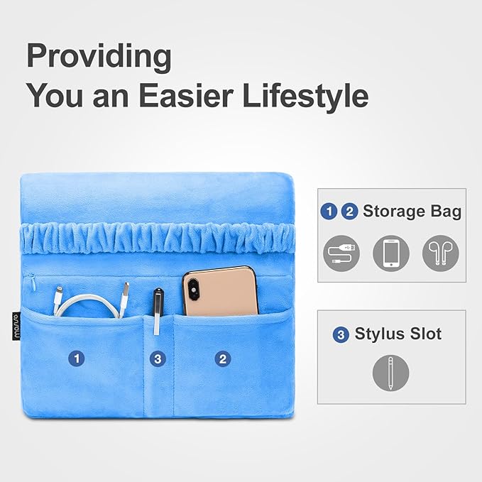 MOSISO Tablet Pillow Stand,Soft Tablet Holder for Lap,Tablet Soft Pad Dock with Pockets&Stylus Slot&4 Viewing Angles Compatible with iPad Pro 12.9,11,10.5,9.7,Air Mini 6,5,4,3, E-Reader, Royal Blue
