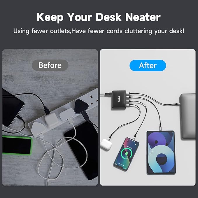 140W GaN Charger, 4-Port USB C Fast Charging Block (3C PD/1A QC), 100W Max Single Port Output for MacBook Pro/Air, iPhone 16/15/14, iPad Pro, Samsung Galaxy, Laptops & More