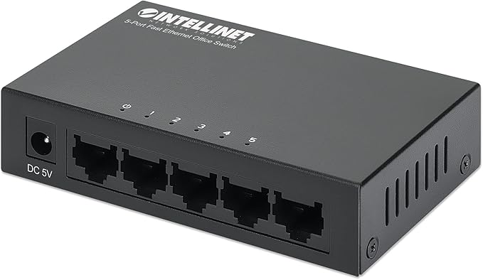 Intellinet 5-Port Fast Ethernet Network Switch - Ethernet Splitter - Unmanaged | Plug & Plug | Durable Metal Housing - for Computer Networking Hub, Desktop – 3 Yr Mfg Warranty – 523301