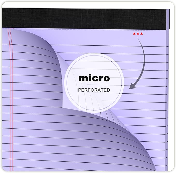 Purple Legal Pad Note Pads 8.5 x 11 inch, Wide Ruled, 30 Sheets/Pad, 20lb Colored Paper, Perforated Notepad with Sturdy Back (3 Pads Purple)