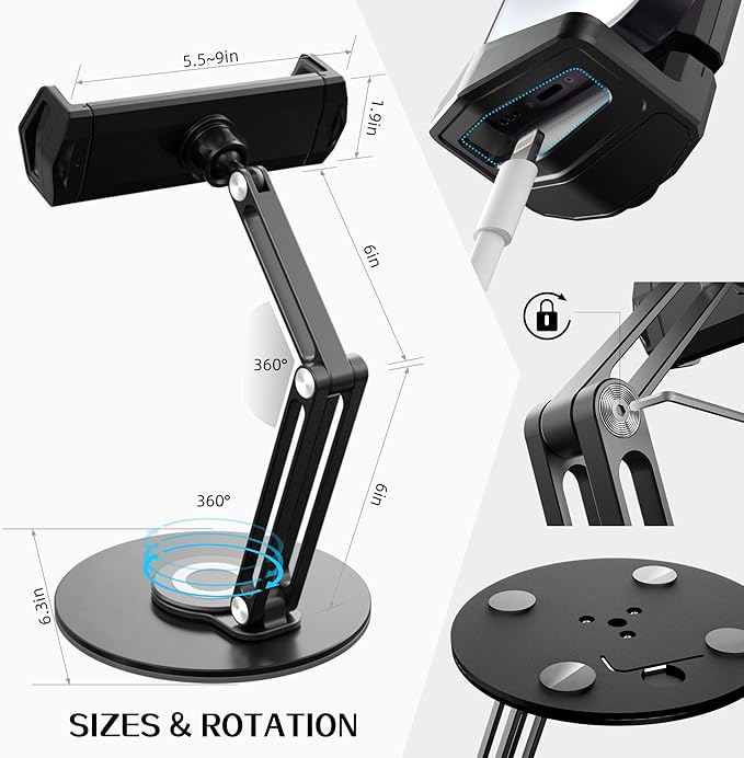pzoz Retail Kiosk iPad Stand, 360°Rotate POS Tablet Stand, Fits 6-12.9" iPad Mini Pro-Business Supplies Swivel Tablet Holder for Store Cash Register Office Reception Kitchen Desktop Display