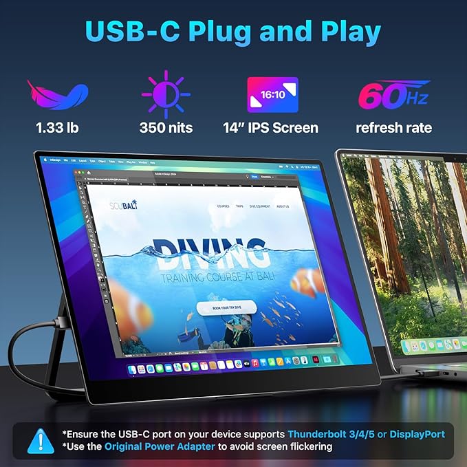 Portable Monitor 14" 4K 3840X2400 100000:1 100% DCI-P3 60Hz OLED HDMI USB-C Travel Monitor for Laptop MacBook PC Surface PS5 Xbox, External Display with Kickstand & Speakers, VESA Compatible