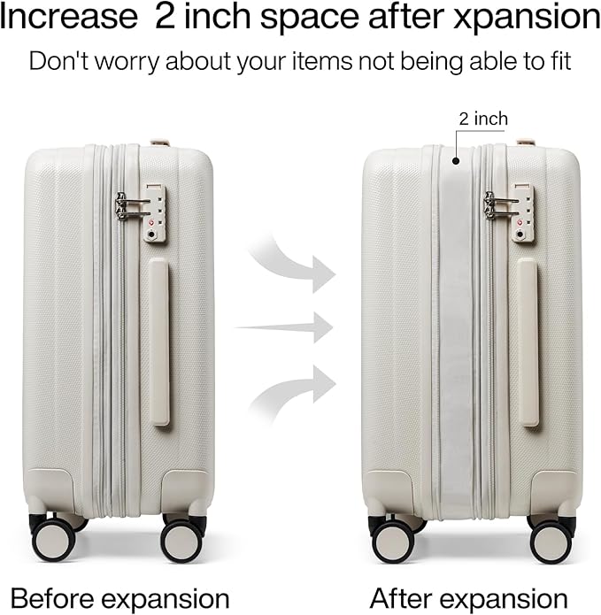Hanke Expandable Hardshell Luggage Sets 3 piece Carry on Luggage with Wheels Suitcases Lightweight Checked Travel Luggage Rolling Large Suitcase Travel Luggage Bag Woman Men 20/24/29 Inch(Ivory White)