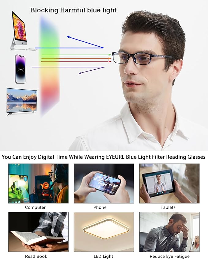 EYEURL Reading Glasses for Women-Blue Light Blocking For Men Women-3 Pack Computer Readers 0.5 Spring Hinge Anti UV Ray/Eye Strain/Glare Eyeglasses