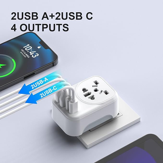 World to US Canada Travel Plug Adapter,Europe/China/Japan/Australia/UK to USA Power Adapter with 2 USB A and 2 USB C Ports, Wall Outlet Power Charger Universal Travel Adapter(1 Pack)