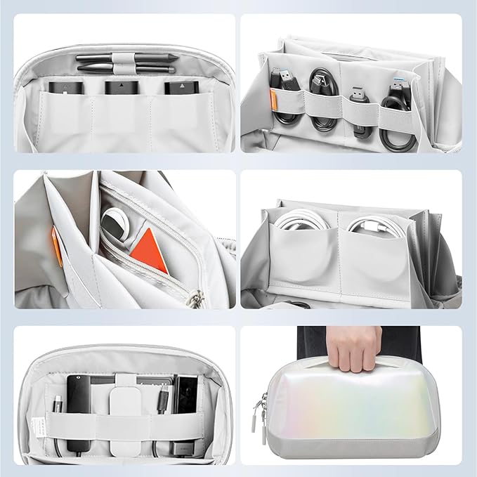 Electronics Travel Organizer - Portable Tech Bag, 180° Opening Cable Organizer, Durable Waterproof Case, Compact Storage Design | Travel Accessory for Cables, Chargers, Gadgets, Cosmetics, Office Dail