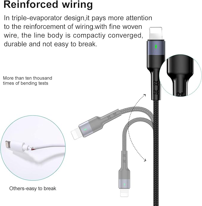 USAMS 2Pack Multi Charging Cable Charger Cord Nylon Braided 10ft/3m 4 in 1 USB Adapter with IP/Type C/Micro Connector for Phone/Galaxy and More