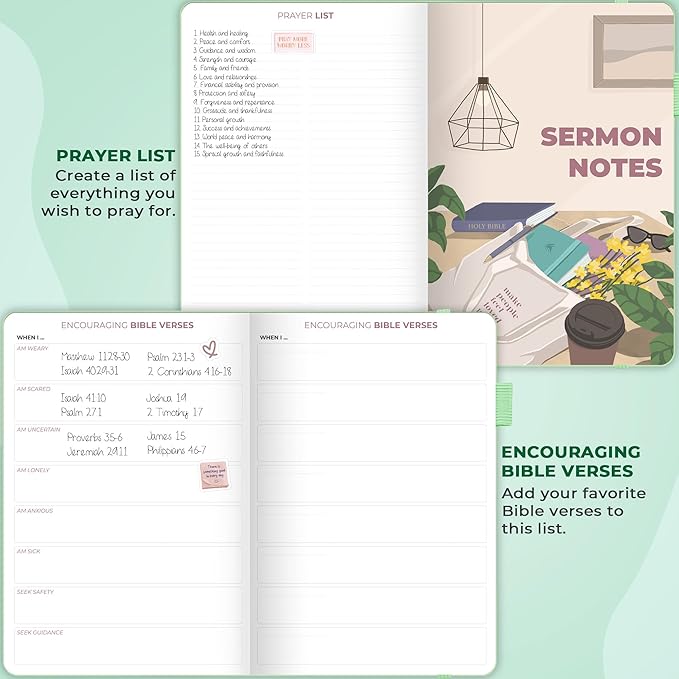 Clever Fox Bible Study Journal Large – Church Notes Notebook – Note Taking & Journaling Kit – Faith Based Religious Accessories, 7x10” (Mint Cream)