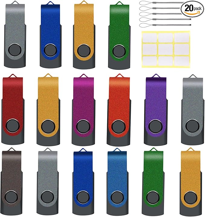 20-Pack 1GB USB 2.0 Flash Drives,XUANREG Thumb Drives Memory Stick with Lanyards USB Drive Bulk (1GB,20PCS)