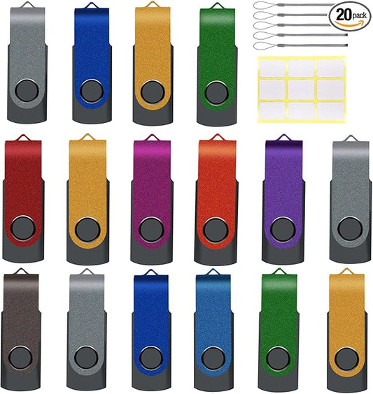 20-Pack 1GB USB 2.0 Flash Drives,XUANREG Thumb Drives Memory Stick with Lanyards USB Drive Bulk (1GB,20PCS)