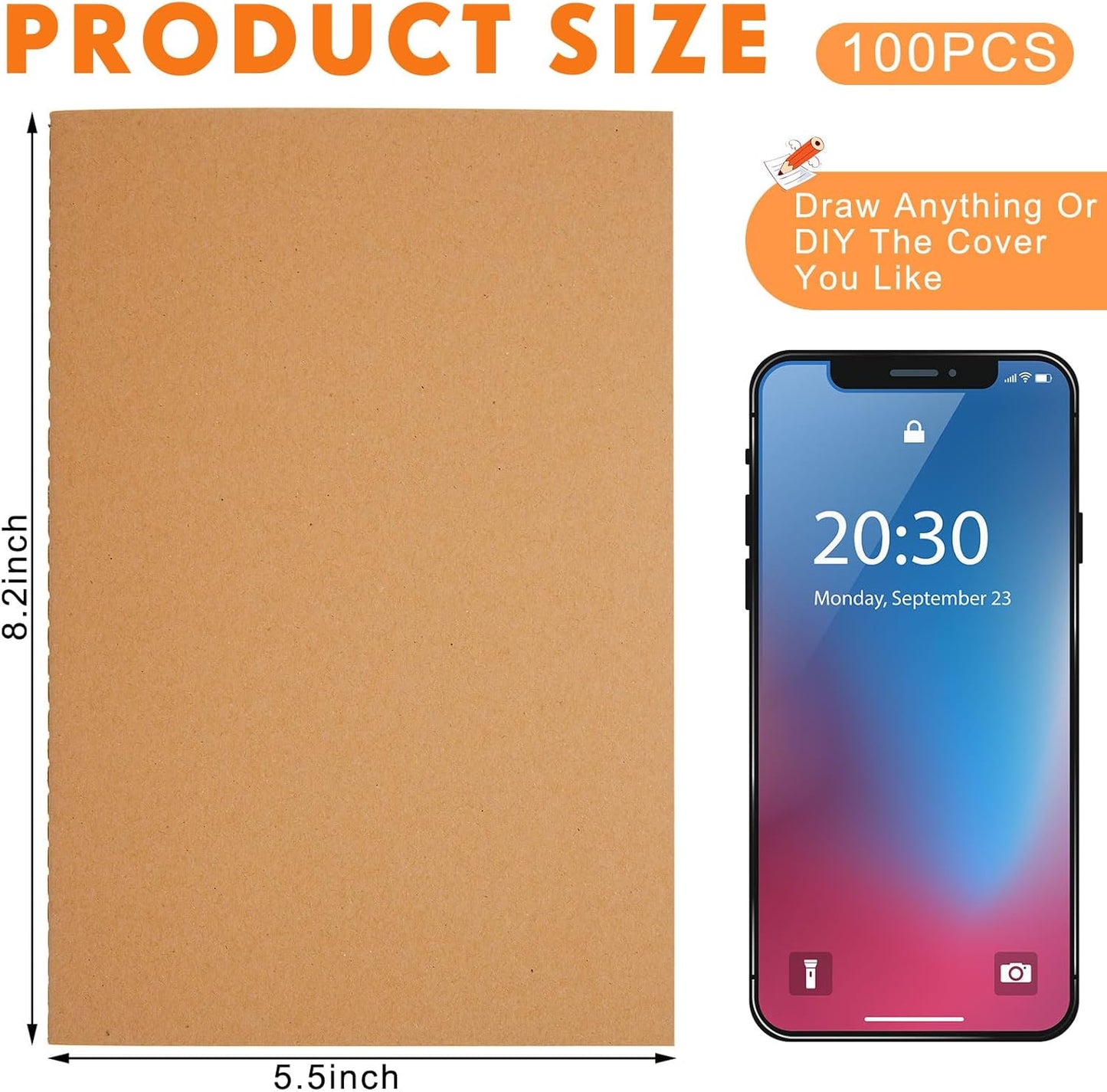 100 Pcs Kraft Notebook Journals 5.5 Inch x 8.3 Inch A5 Journal Softcover Notebooks Bulk for Kids Student Writing Sketch Office Notepad with 60 Pages 33 Sheets (Brown, Grid)