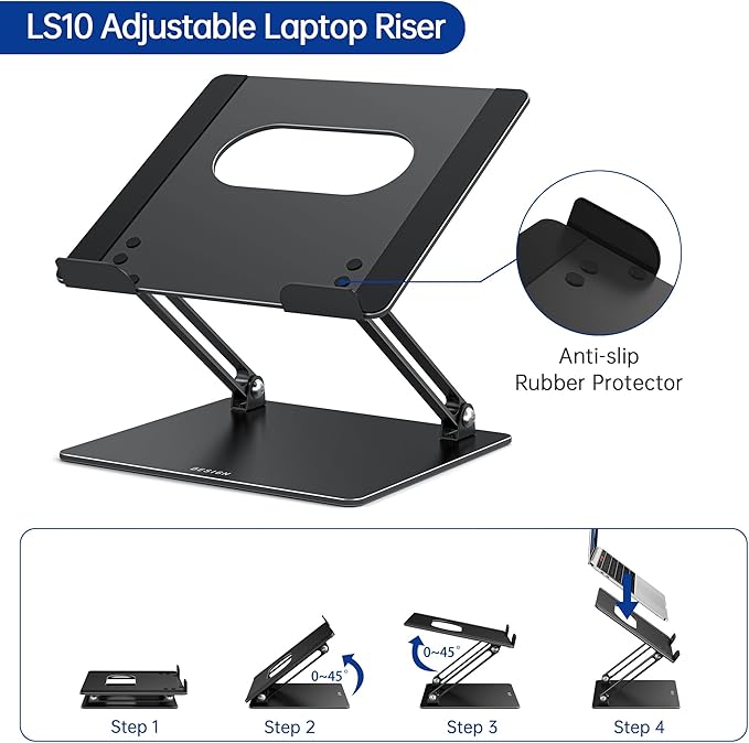 BESIGN LS10 Aluminum Laptop Stand, Ergonomic Adjustable Notebook Stand, Computer Holder Compatible with Air, Pro, Dell, HP, Lenovo More 10-14" Laptops, Black
