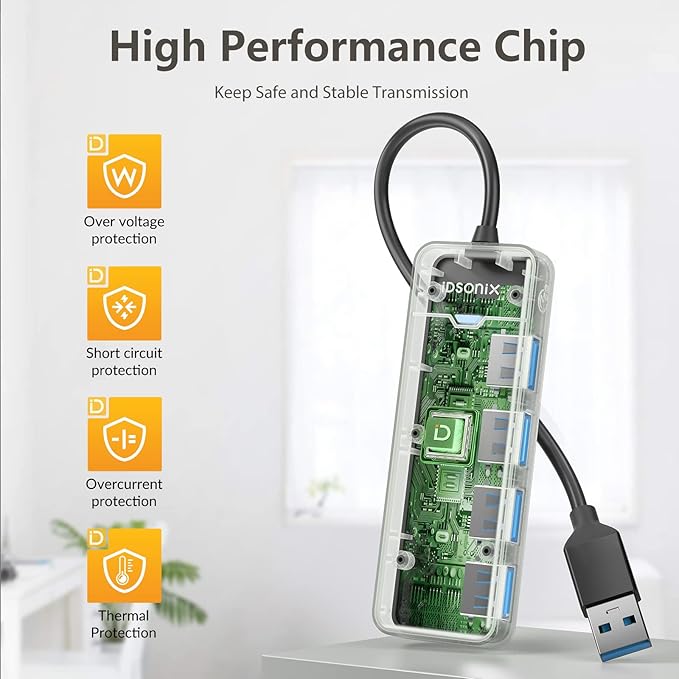 iDsonix USB 3.0 Hub 4-Port USB Splitter Ultra-Slim Multiport Extender for Desktop, Laptop, Xbox, Flash Drive, HDD, Console, Printer, PC, Keyboards, Mouse[Charging Not Supported](6ft Cable)