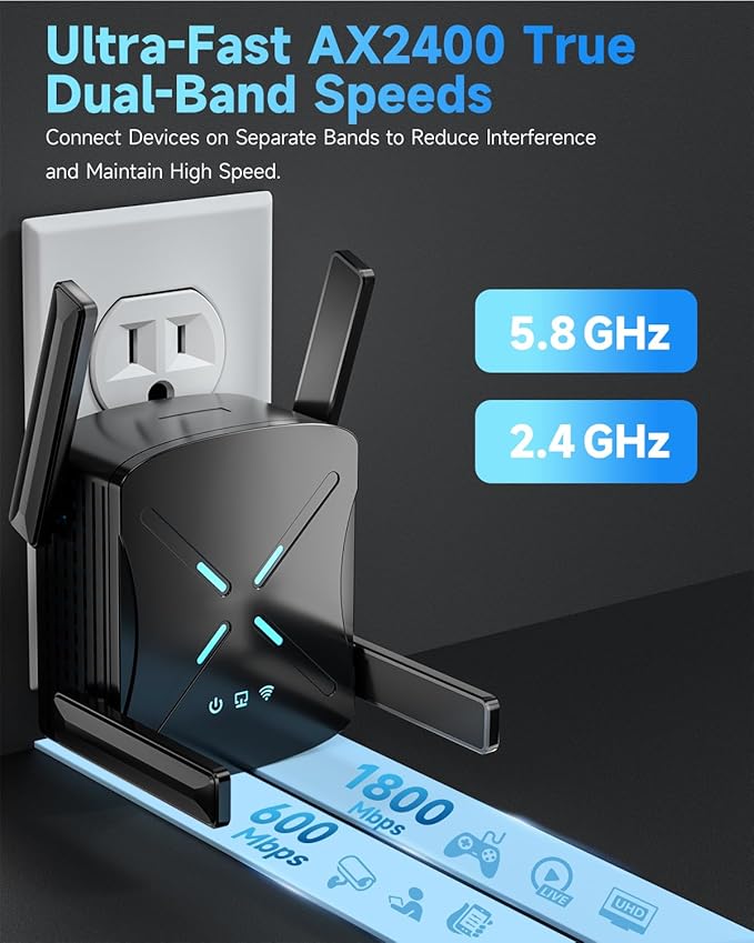 2025 WiFi Extender Signal Booster, New Gen Wi-Fi 6 Repeater, Covers Up to 12,000 sq.ft Range, Dual-Band Internet Booster with Gigabit Ethernet Port, Easy Setup, EasyMesh Compatible