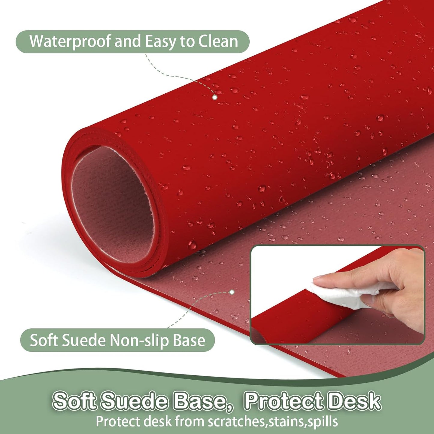 Boutilon Leather Desk Pad Protector,Non-Slip Mouse Pad,Laptop Desk Pad,Office Mouse Mat,Waterproof Leather Desk Blotter,Desk Writing Pad for Office and Home (XXXL-Red,47"x 24")