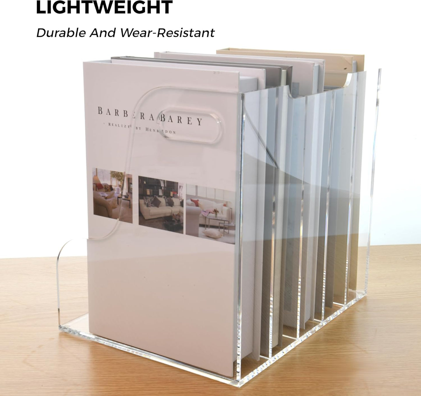 5 Vertical Compartments File Holder, Clear Acrylic Desk Organizer and Storage Bins Holding for Magazines, Binders, Notebooks, Envelopes, Multi-purpose Document Organizer for Home Office