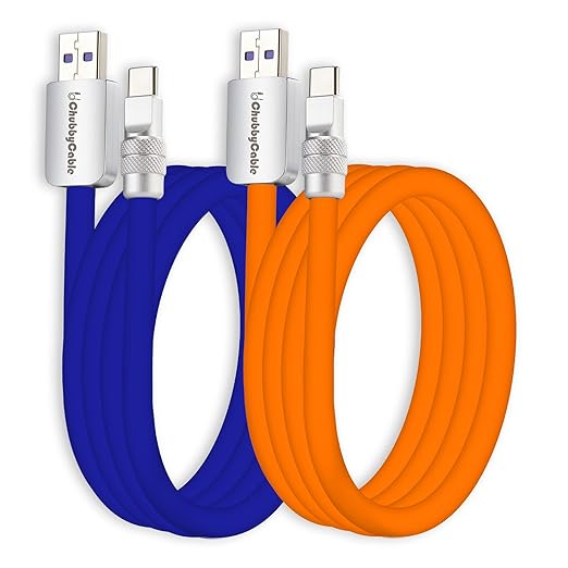 chubbycable Couple Chubby 2-Pack 120W USB C Cable Extra Thick Silicone Fast Charging Cable Compatible with iPhone 17-15 Series iPad Galaxy Series, Dark Blue+Orange, USB-A to Type-C, 13.1FT
