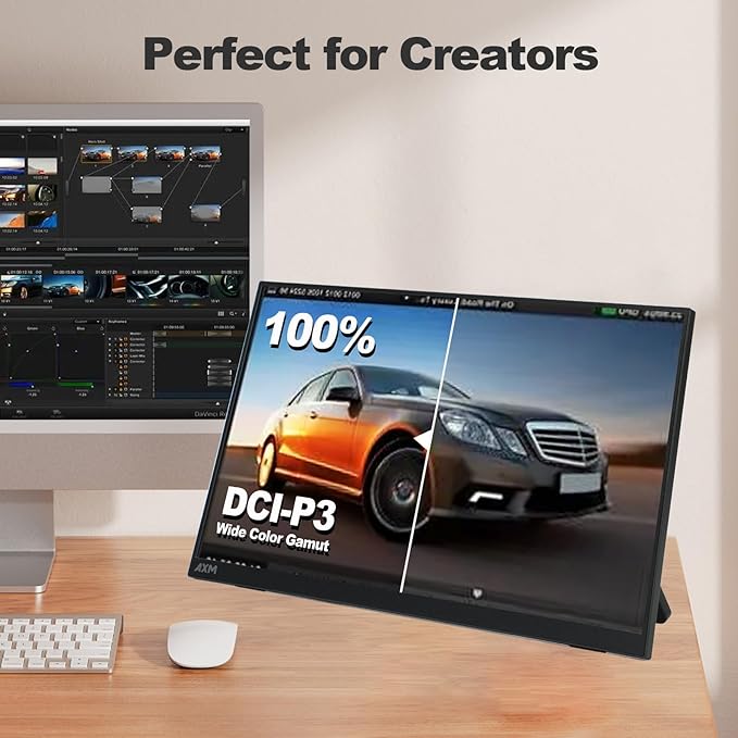 AXM 16" 2.5K Portable Monitor 2.5k QHD IPS 120Hz Adaptive Sync HDR Flicker-Free 400 Nits 100% DCI-P3 USB-C HDMI Gaming & Travel for Laptop Compatible with Windows, MacBook, Phone, Switch, Xbox PS4/5